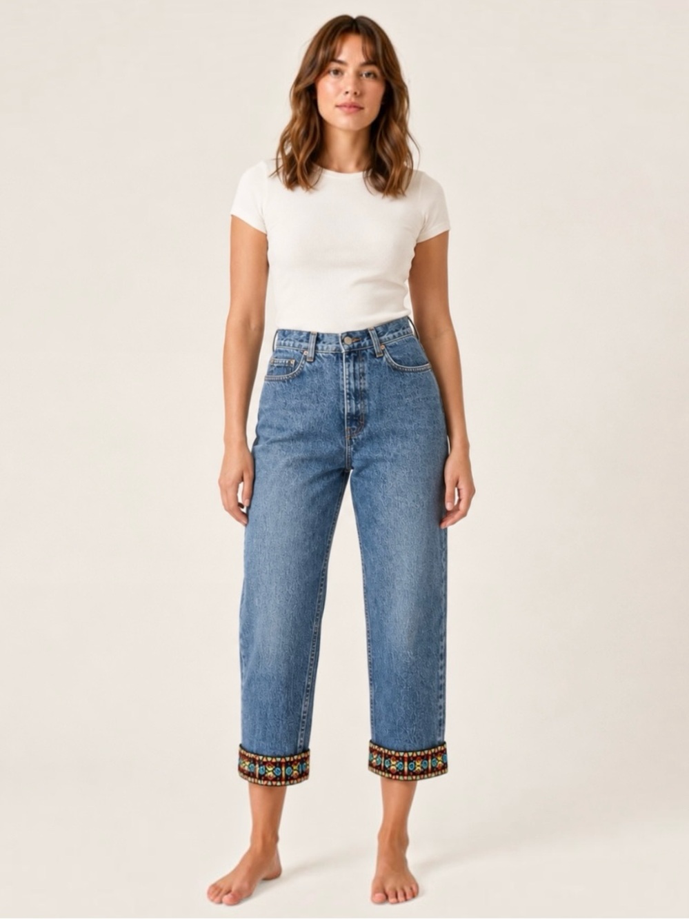 Vtg 90s Jordache Mom Jeans High Rise W26 Custom Crop Capris Ribbon Trim Cuffs
